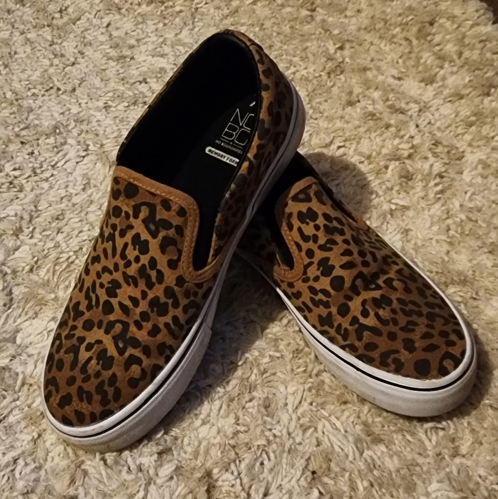 Leopard Print Canvas Slip Ons, Women's size 7